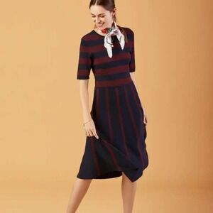 Brooks Brothers Red Fleece Striped Knit Dress Casual Career Size L‎